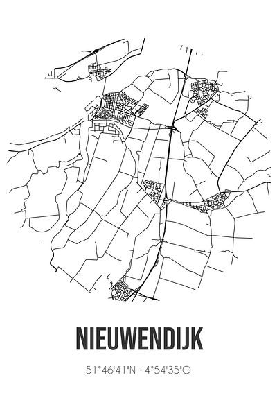 Nieuwendijk (Noord-Brabant) | Map | Black and White by Prints of Place