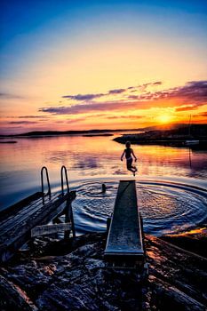 Ein schönes Abendschwimmen bei Sonnenuntergang.