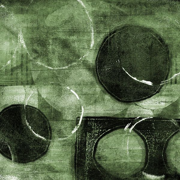 Modern abstract organic shapes and lines in green and black by Dina Dankers