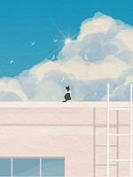 Minimal art van een kat bovenop een mooi gebouw