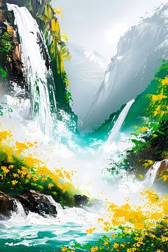 Abstracte waterval in kleurrijk natuur landschap van Art & Soul Creations
