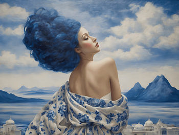 Een portret van een Delfts blauwe vrouw