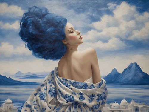 Een portret van een Delfts blauwe vrouw