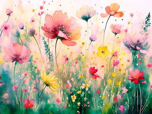 Zomer! Sereen Bloemenveld in pastelkleur