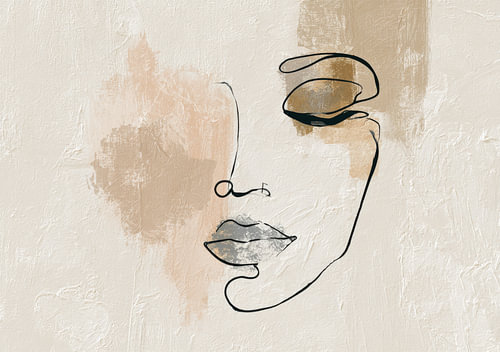 Abstract line art: a woman’s face in soft earth tones