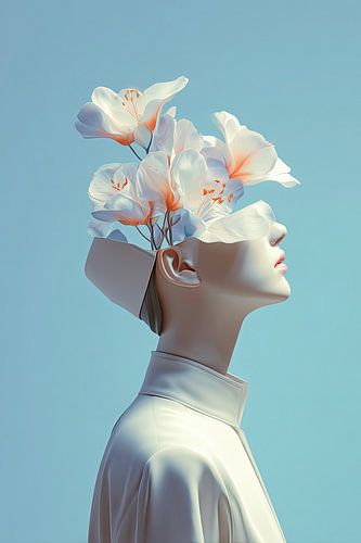 surrealistisch portret vrouw met bloemen