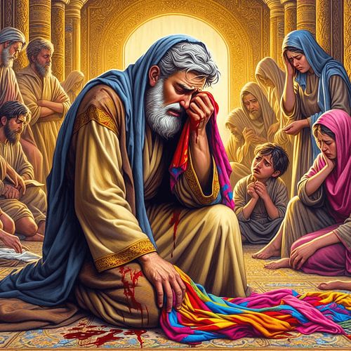 Jakob met de bebloede mantel van zijn geliefde zoon Jozef