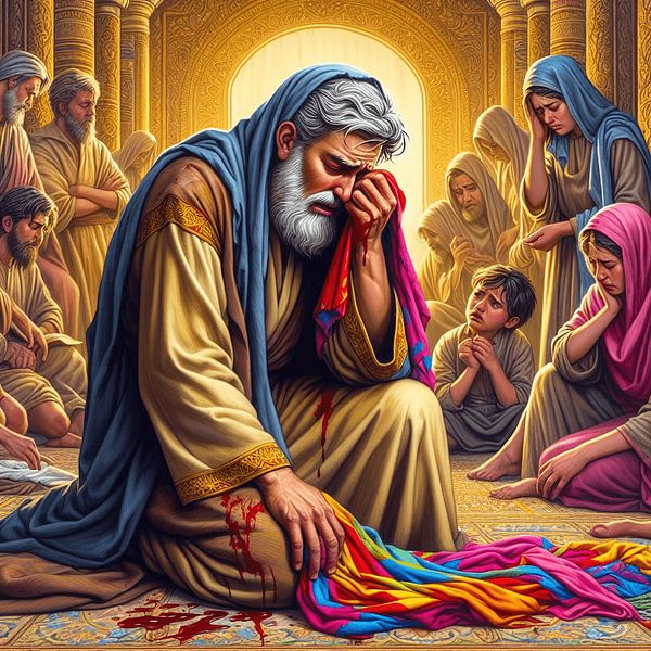 Jacob avec le manteau taché de sang de son fils bien-aimé Joseph par By Nathan