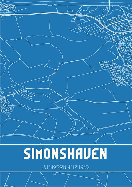 Blauwdruk | Landkaart | Simonshaven (Zuid-Holland) van Stad & Wand
