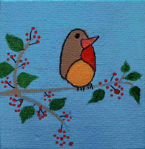 Mini-canvas roodborstje  von Angelique van 't Riet