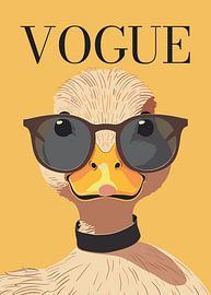 Duck stylish wearing sunglasses blowing pink bubble gum vogue poster by Cross