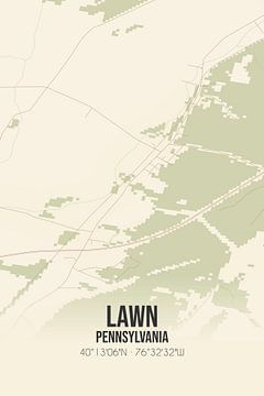 Vieille carte de Lawn (Pennsylvanie), USA. sur Rezona