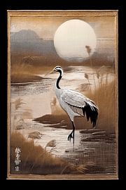 Traditional Japanese-style crane in the moonlight by Studio Pieternel