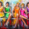 Dames gezellig bij elkaar zittend van Vrolijk Schilderij