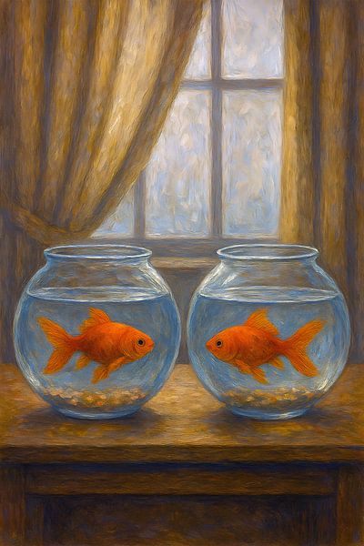 Goldfish in fishbowl painting. by Johannes