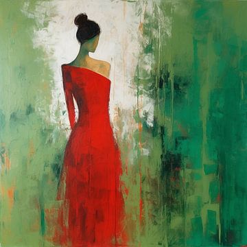 Woman in a red dress van Color Square