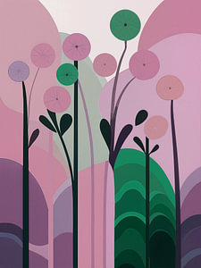 Modern Abstract: Rosa Blumen auf organischen Formen