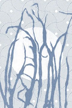 Ikigai.  Blue Grass and Moon. Abstract minimalist Zen art. Japandi style  VII by Dina Dankers