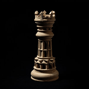 Wooden tower chess piece portrait
