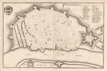 Carte d'Anvers avec cadre blanc, anno ca 1705