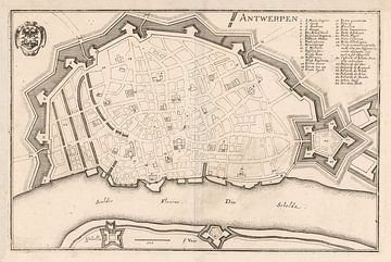 Map of Antwerp with white frame, anno ca 1705 by Gert Hilbink