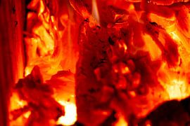 Wood burning in a fiery hot furnace by de-nue-pic