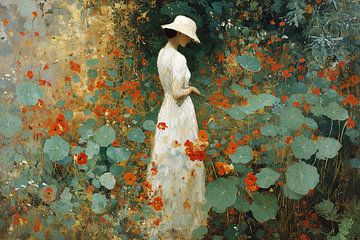 Dame in Nasturtium Tuin no.2 van Studio BB