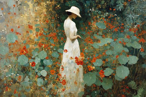 Dame in Nasturtium Tuin no.2