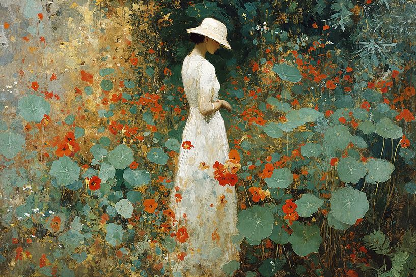 Dame in Nasturtium Tuin no.2 van Studio BB