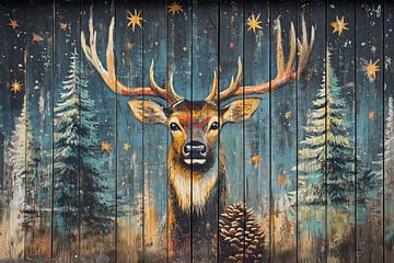 Rustiek winterschilderij met majestueus hert van MArt
