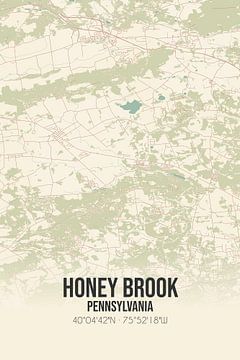 Vintage landkaart van Honey Brook (Pennsylvania), USA. van Rezona