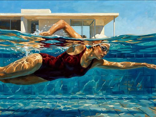 Zwemmer in beweging onder zonovergoten water