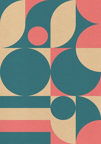 Retro jaren 70 wonen. Abstracte geometrische kunst in lichtblauw, roze, wit I