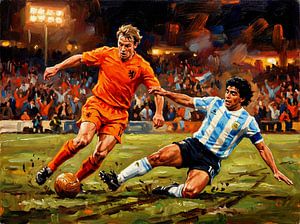 Niederlande gegen Argentinien: Original-Fußball-Ölgemälde