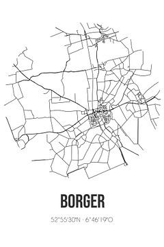 Borger (Drenthe) | Landkaart | Zwart-wit van MijnStadsPoster