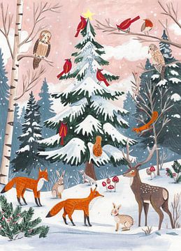 Tiere in einem verschneiten Winterwald