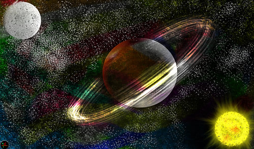 Planètes, Jupiter, Soleil, étoiles, lunes