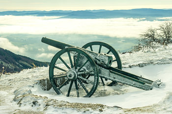 Ancient Cannon on Shipka Peak in Winter