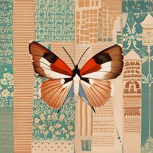 Schmetterling in den Retrofarben Orange und Mintgrün