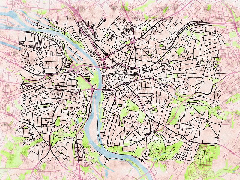 Karte von Mülheim an der Ruhr im stil 'Soothing Spring' von Maporia