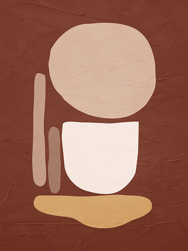 Minimalistische abstracte kunst met organische vormen in aardetinten