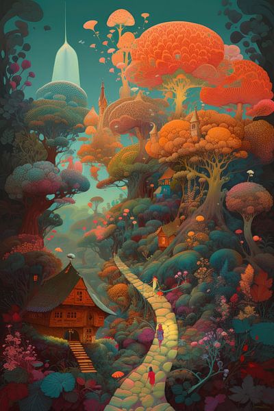 Onwerkelijke stad en natuur | Digitale Art van Digitale Schilderijen