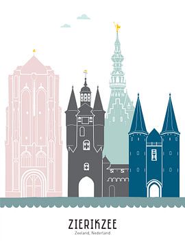 Skyline illustratie stad Zierikzee in kleur van Mevrouw Emmer