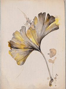 Grafik: Japanischer Ginkgobaum | Ginkgo-Biloba-Blatt auf Vintage-Papier