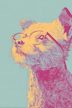 Hond met Bril in Retro Popstijl Eigenzinnig en Intelligent van Eva Lee