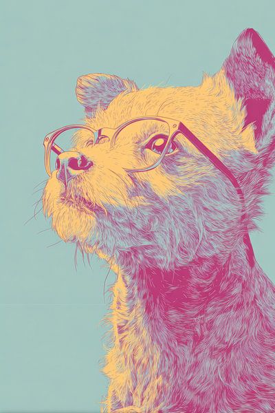 Hond met Bril in Retro Popstijl Eigenzinnig en Intelligent van Eva Lee