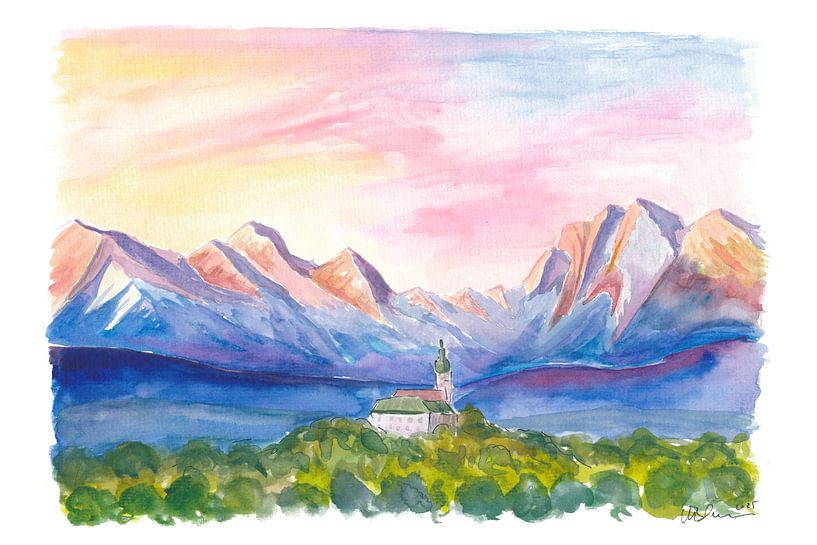 Kloster Andechs mit Blick auf die majestätischen Bayerischen Alpen von Markus Bleichner