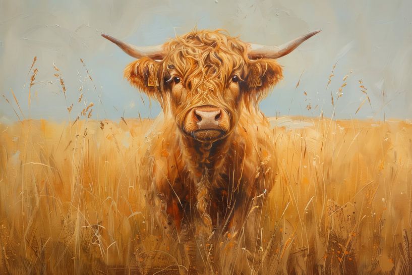 Golden Gloss of the Scottish Highlander cow by Eva Lee