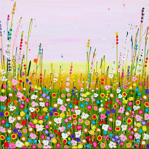 Colourful flower field pastel by Bianca ter Riet