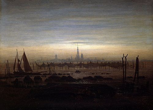 Greifswald in maanlicht, Caspar David Friedrich - 1817